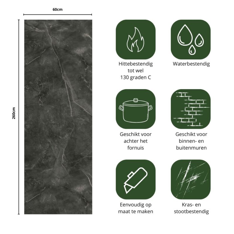 SPC wandpaneel – Marble Dark Grey | Waterbestendige panelen - Afbeelding 2